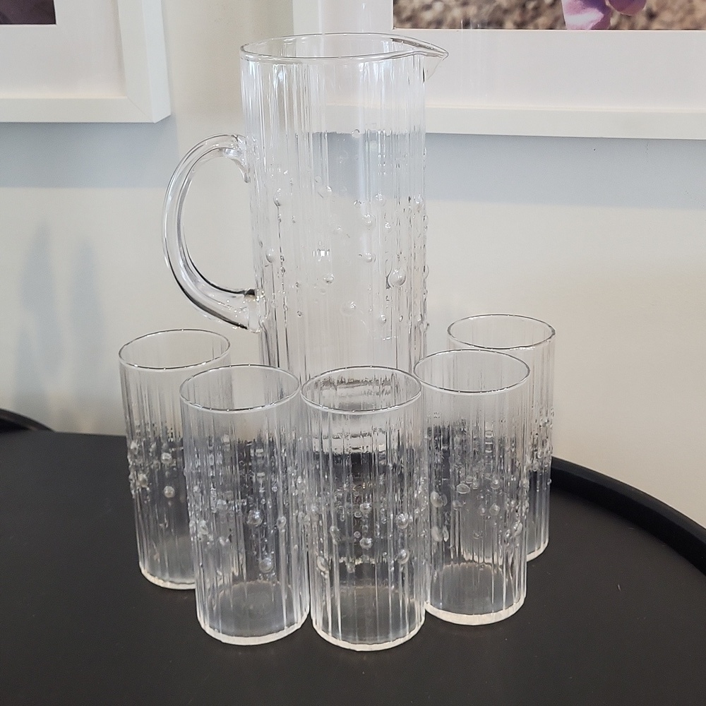 Vintage Set of 5 Iittala 'Mesi' Glasses by Tapio Wirkkala and pitcher